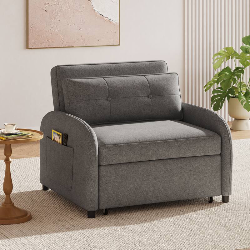 Roomfitters 3-in-1 Convertible Sleeper Sofa Bed, Pull-Out Loveseat Chair with Storage Pocket and Pillow