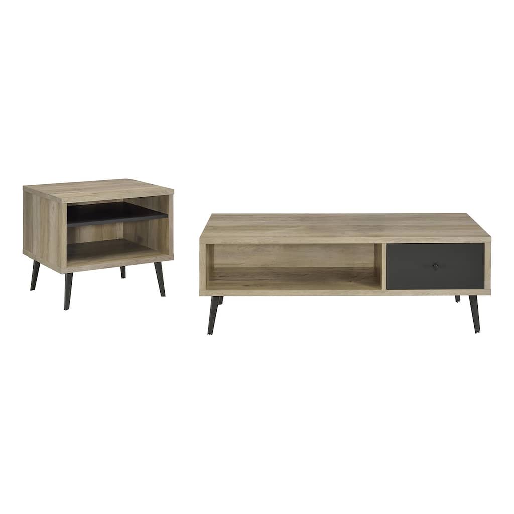 Coffee and End Table Set with Tapered Rounded Legs in Distressed Pine and Deep Gray