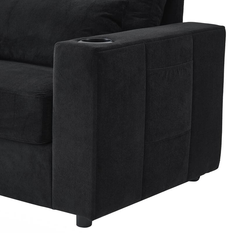 Modern Style Armchair 42.5" Chaise Lounge Sofa Couch with a Movable Storage Ottoman, Two USB Ports, Two Cup Holders