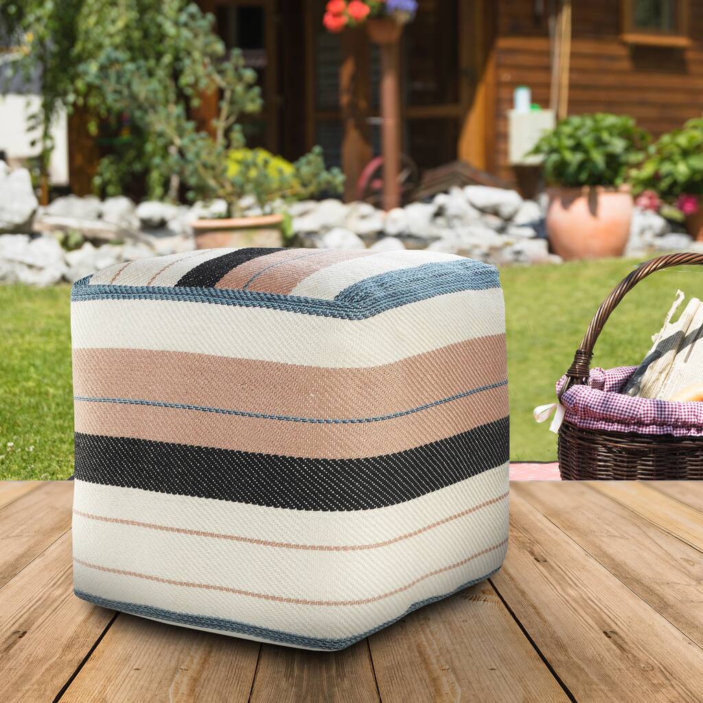 Sevita Multicolored Mid-Century Indoor Outdoor Pouf - 20" x 20" x 20"