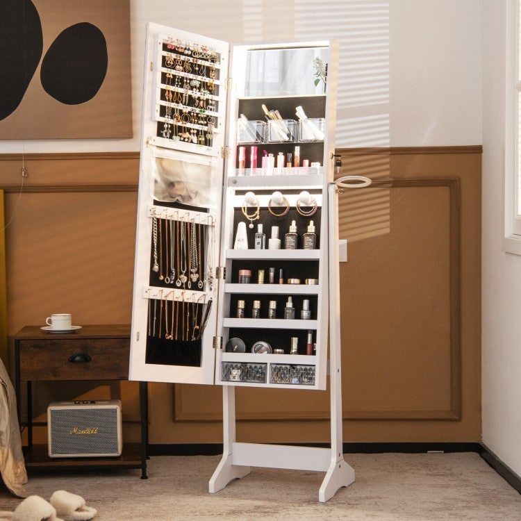Full Length Mirror Jewelry Organizer with Adjustable LED Lighting - 16" x 14.5" x 61.5" (L x W x H)