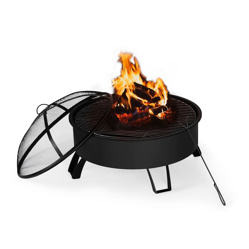 30 in Fire Pit for Outside Wood Burning with Spark Screen Cover
