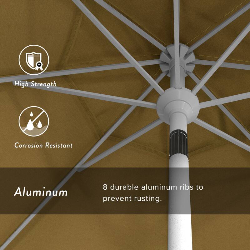 California Umbrella 7.5' Round Crank Lift Push Button Tilt White Aluminum Patio Umbrella Sunbrella