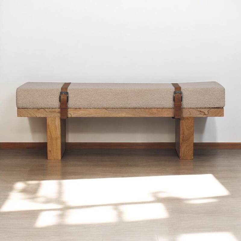 Artisan Furniture Solid Wood, Upholstered Belmont Cream Boucle Bench