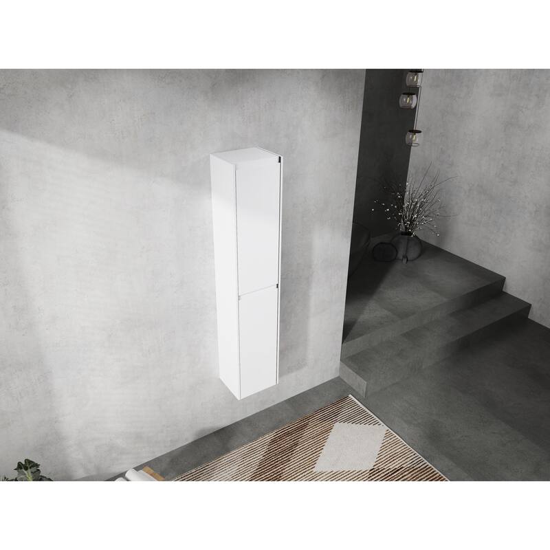 Modern Wall-Mounted Bathroom Side Cabinet with Soft-Close Doors, Floating Design, 6 Storage Compartments, 12-Inch Width