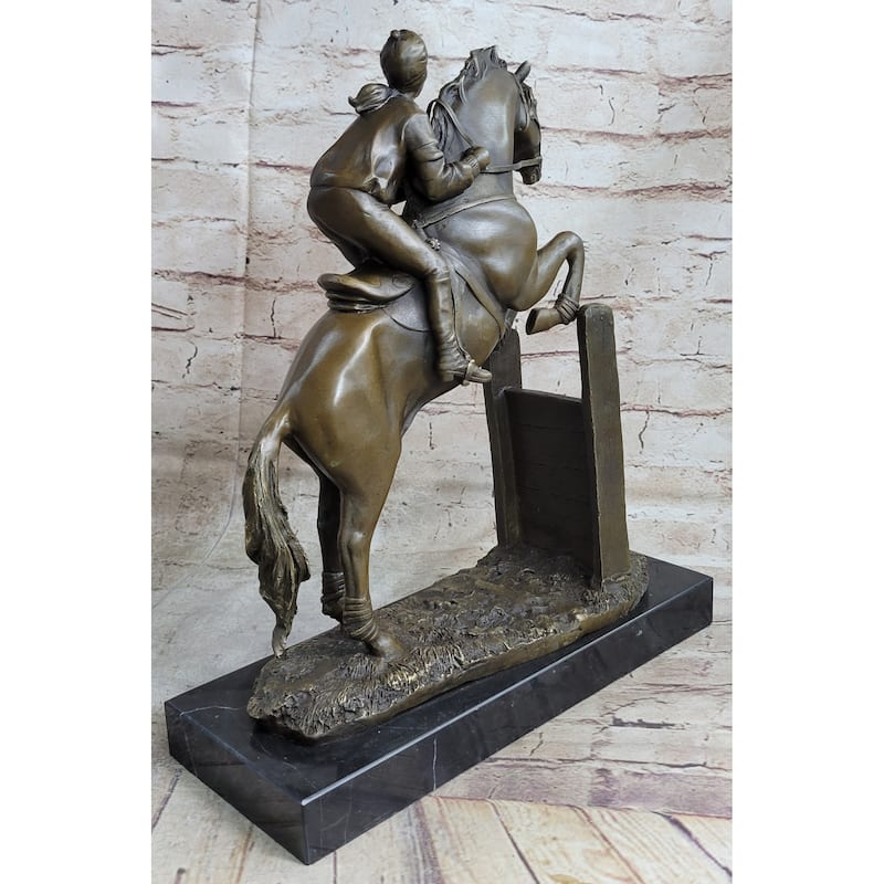 Signed Original Fisher American Artisan Female Jockey Jumps Bronze Sculpture
