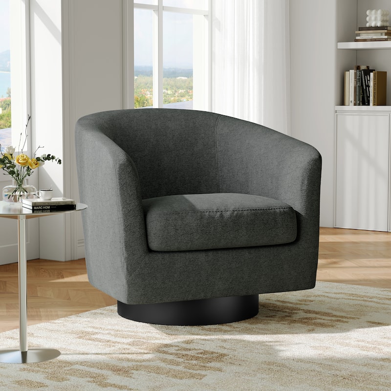 Modern Soft Upholstered Chenille Swivel Barrel Chair - Grey