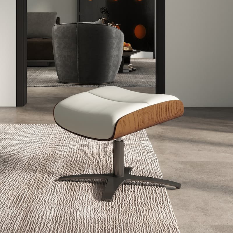 Jovan 20.5" Mid-Century Modern Genuine Leather Footstool Ottoman - Pastel Beige Leather