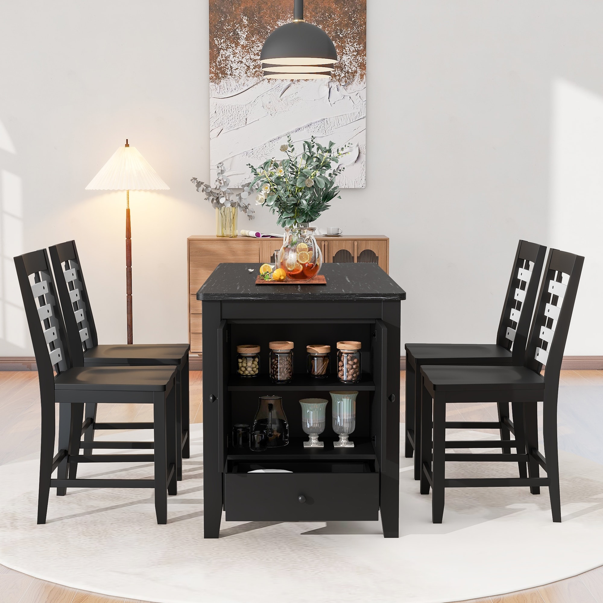 Counter Height 5-Piece Dining Table and Chairs Set with Faux