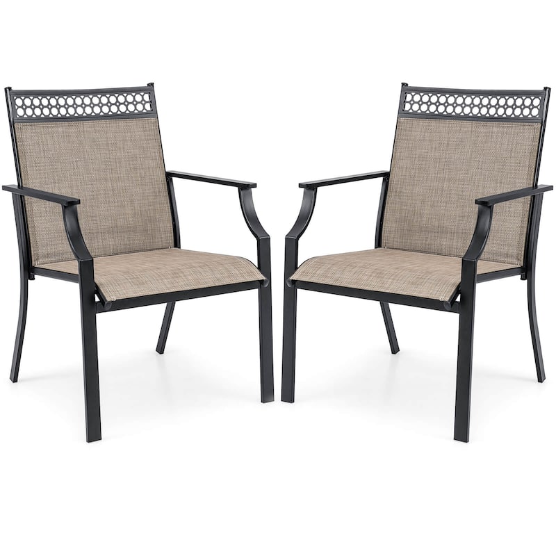 Costway Patio Chairs Set of 2 with All Weather Breathable Fabric High - See Details - Coffee