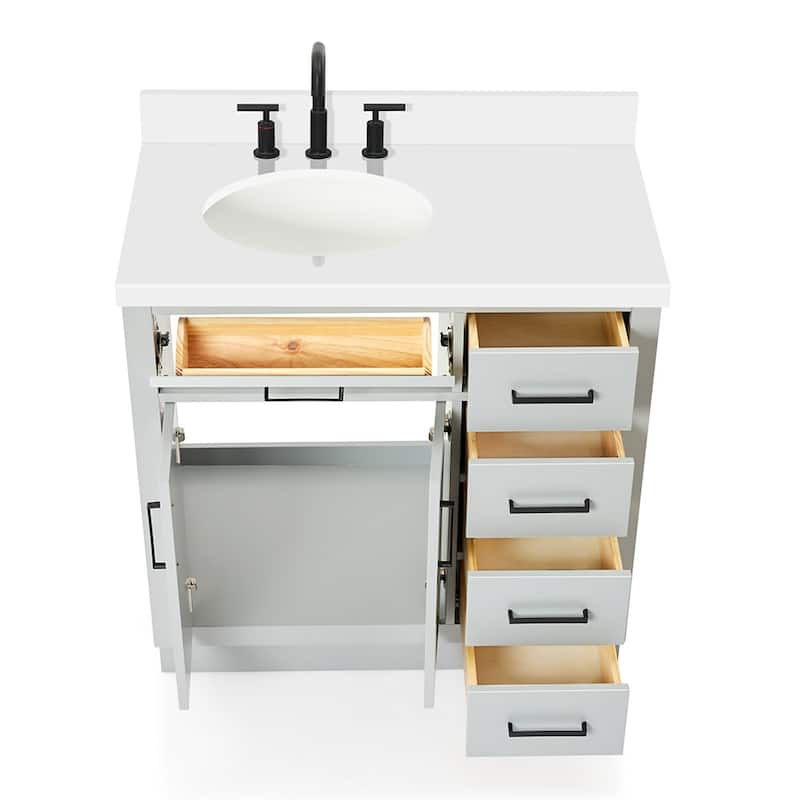 Ariel T037SLWQOVO Hepburn 37" Free Standing Single Basin Vanity Set