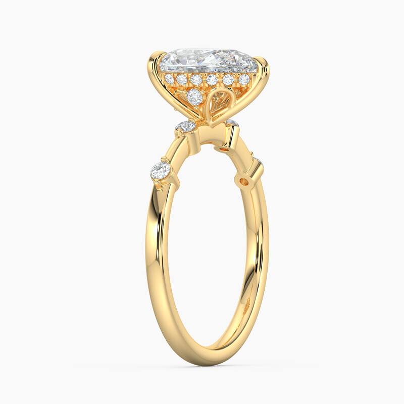 Auriya 14k Gold Petite Diamond Station Pear Lab Grown Hidden Halo Engagement Ring 1.00 to 5.00 ct. tw.(F-G, VS)