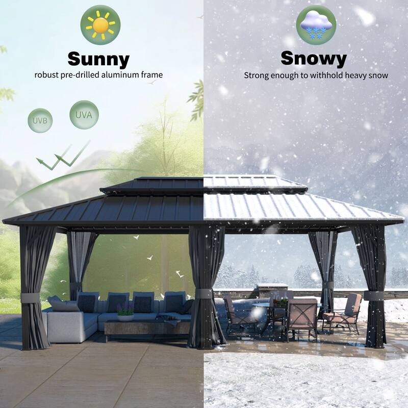 VEIKOUS Outdoor Aluminum Double Hardtop Gazebo Pergolas for Patio Lawn and Garden