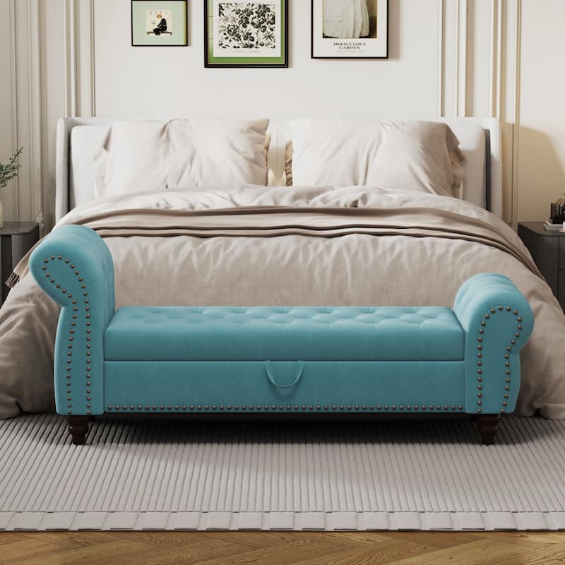 Tufted Upholstery Storage Bench with Nailheads