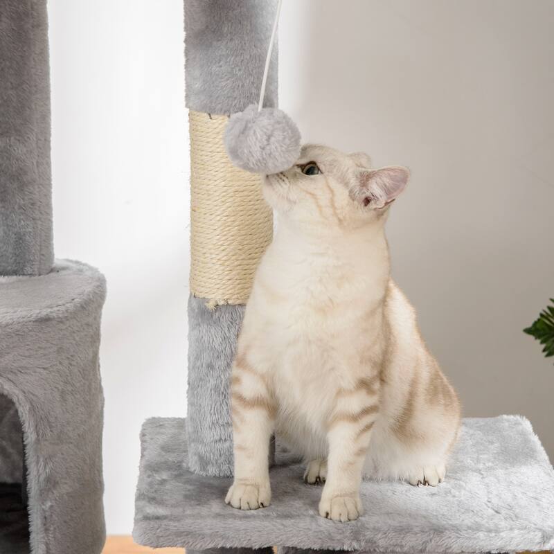 PawHut Floor to Ceiling Cat Tree, 94.5-102.5 inch Adjustable Height Cat Climbing Tower Light Gray