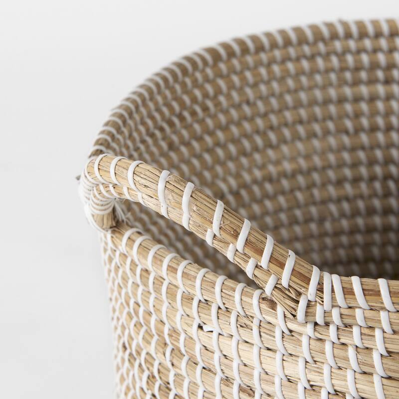 Maddie 13.8L x 13.8W X 15.0H (Set of 3) Light Brown W/White Dipped Seagrass Round Basket W/ Handles