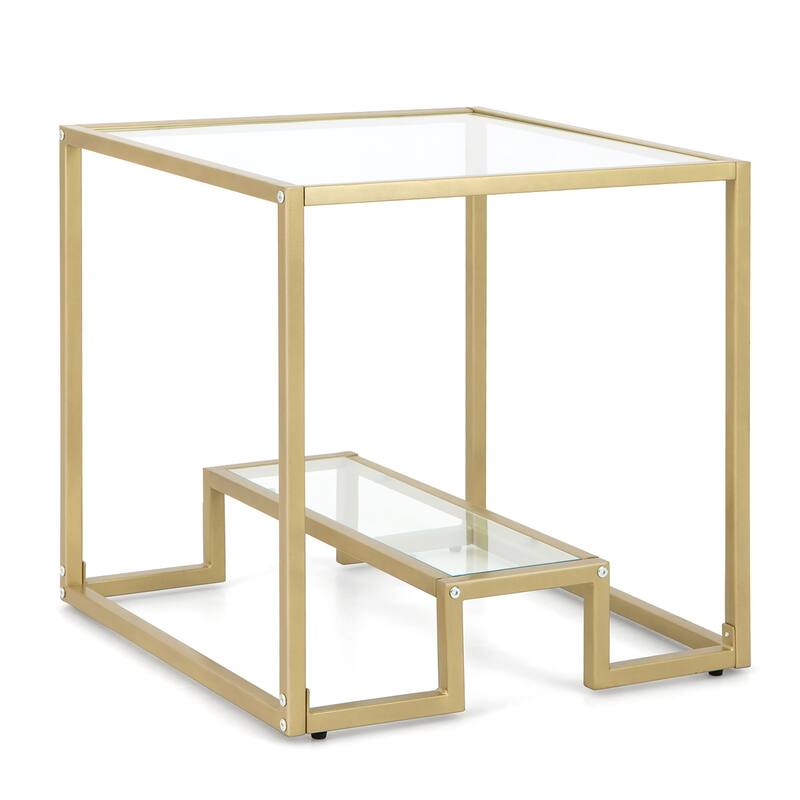 Costway 22'' 2-Tier Sofa Side Table Square Metal Frame for Living Room - Bronze - See Details - Bronze - See Details