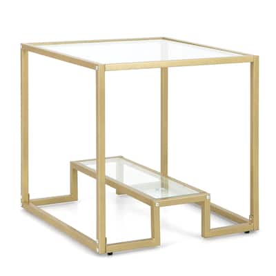 Costway 22'' 2-Tier Sofa Side Table Square Metal Frame for Living Room - Bronze - See Details