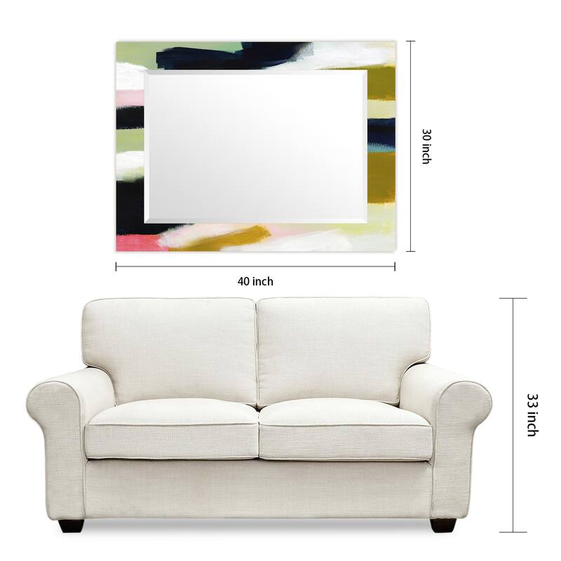 Sunder Rectangular Beveled Wall Mirror on Free Floating Printed Tempered Glass