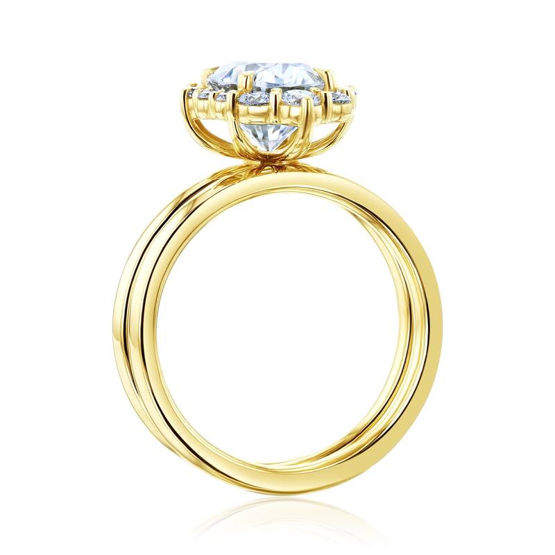 Kobelli August Collection 2.5 Carat Moissanite & Diamond 14k Solid Gold Oval Rococo Halo Plain Bands Ophelia 2pc Bridal Set