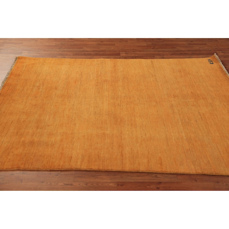 Gabbeh Modern Oriental Rug Handmade Stripe Orange Wool Carpet - 4'11" x 6'5"