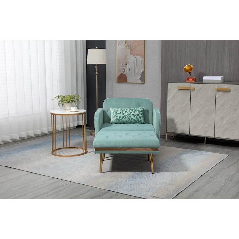 Velvet Upholstered Tufted Living Room Sleeper Chair With Ottoman