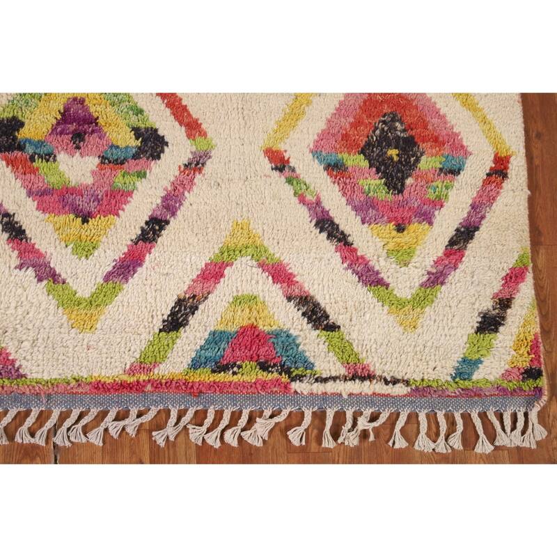 Geometric / Moroccan Oriental Area Rug Hand-Knotted Wool Carpet - 7'10" x 10'8"