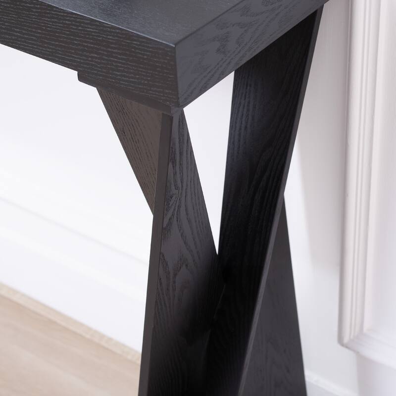 Roomfitters 58 Inch Modern Black Console Table with Crossed Legs, Narrow Entryway Design
