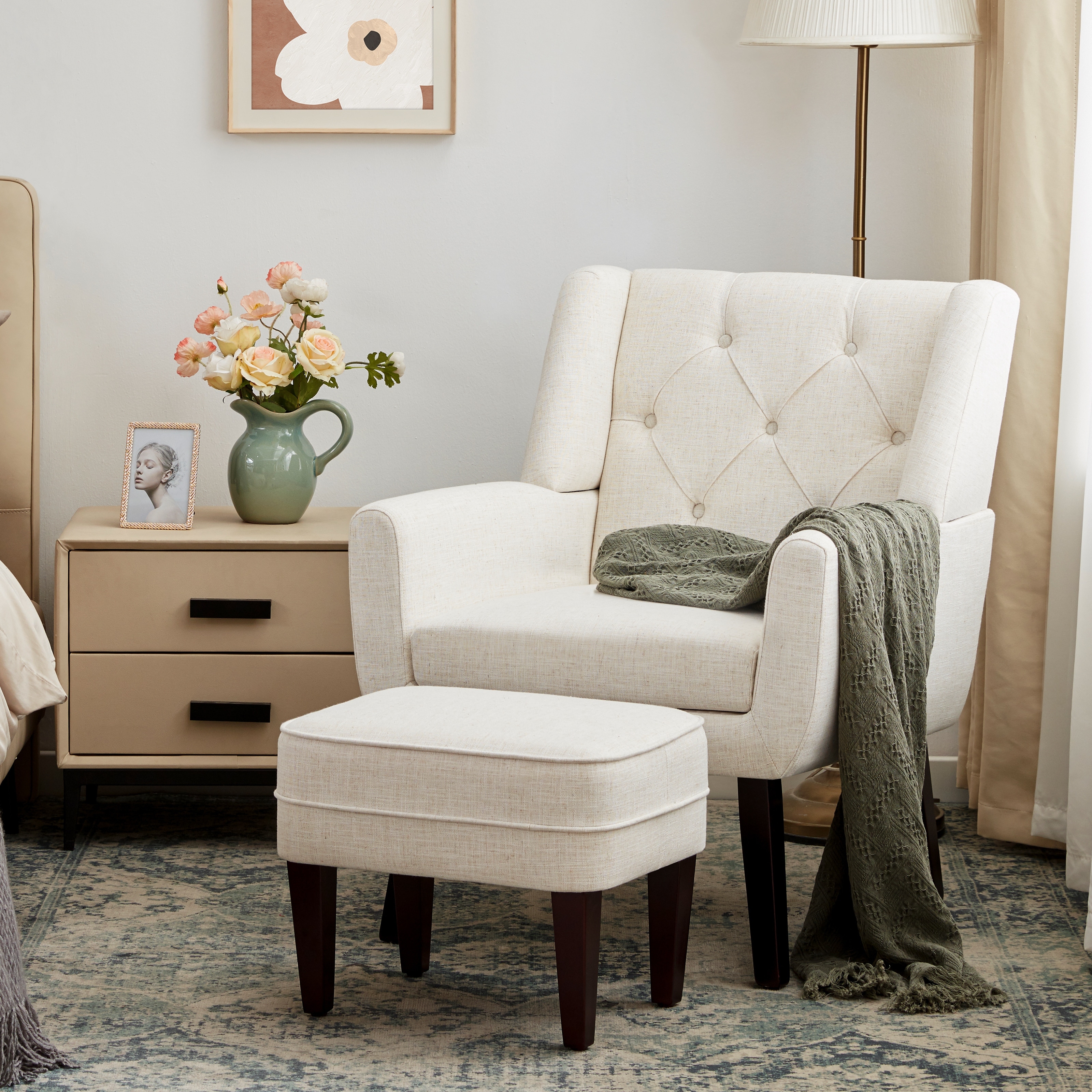 Beige chair shop with ottoman