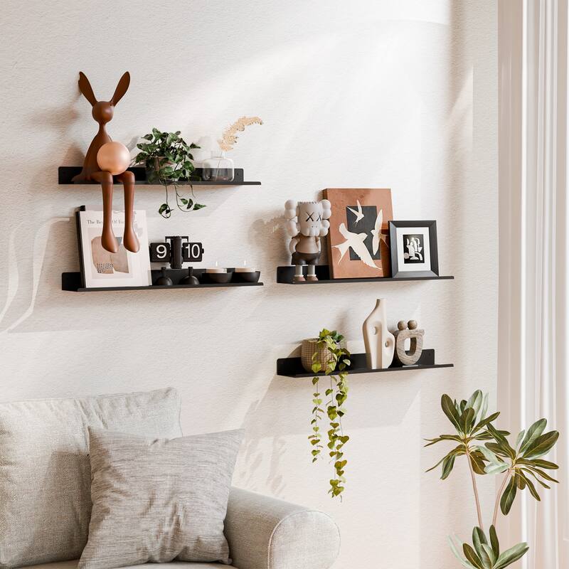 Set of 4 Wooden Floating Wall Shelves for Bathroom, Kitchen, Living Room