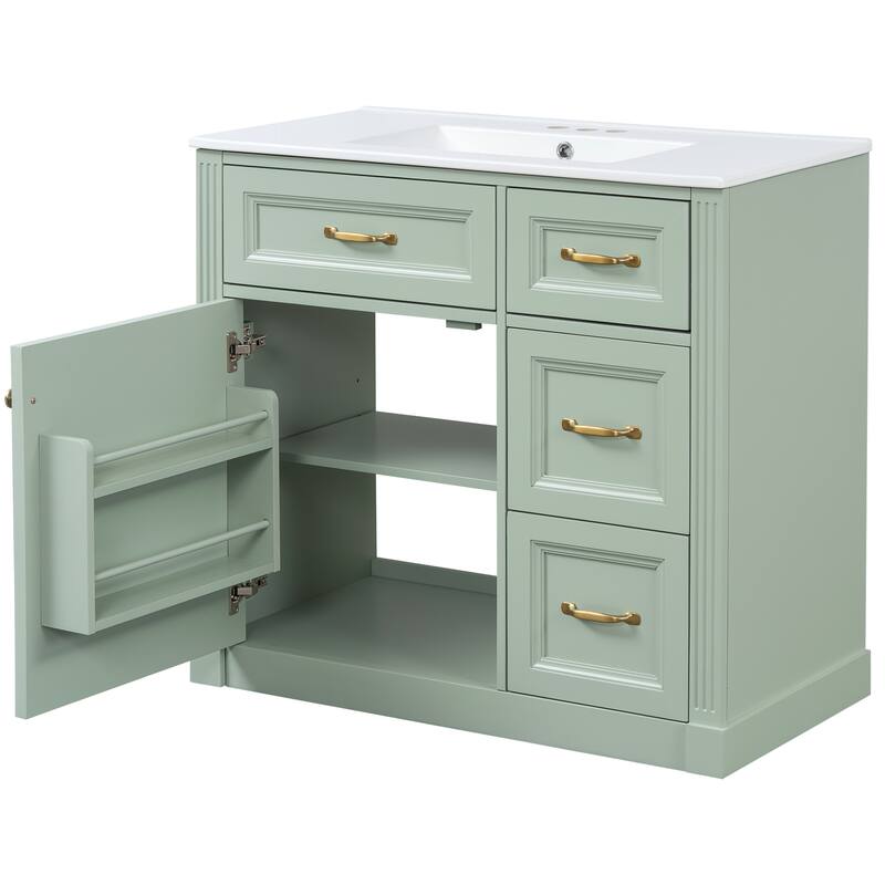 Roomfitters 36" Bathroom Vanity with Sink, Solid Wood Frame, 4 Drawers & Soft-Close Door with Storage Rack