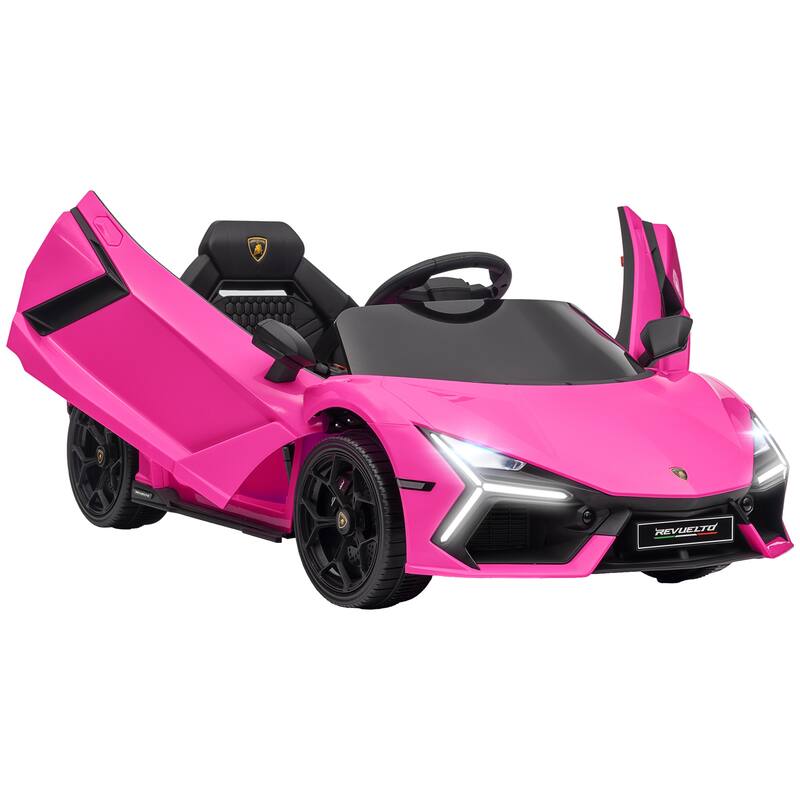 Lamborghini Revuelto Licensed 12V Kids Ride-On Electric Car with Hydraulic Doors, Remote Control, Lights, and Music - Pink