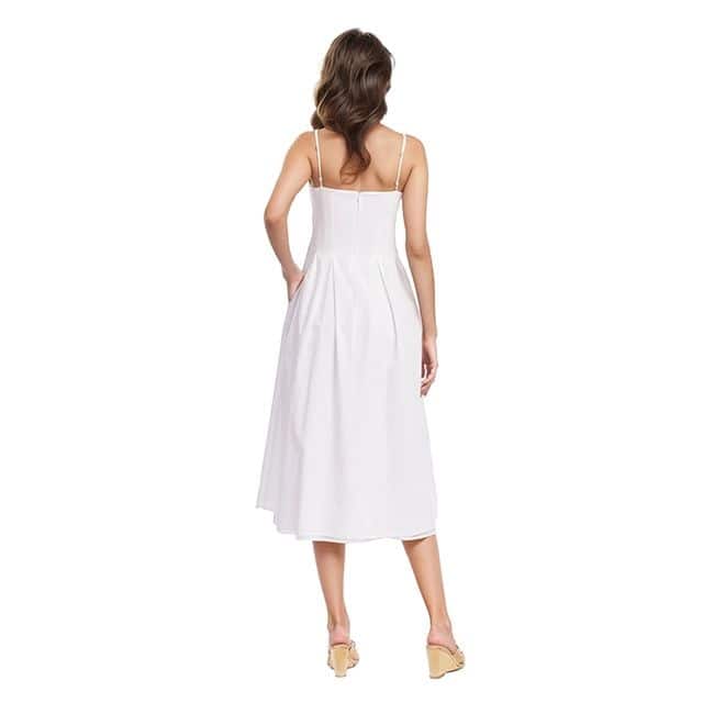 Jewel Badgley Mischka Hallie Pleated Cotton Poplin Midi Dress - 10 - White