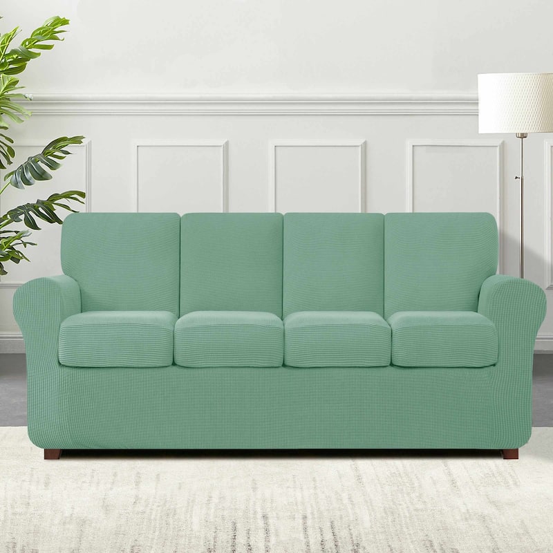 Subrtex 9-Piece Stretch XL Sofa Slipcover Sets with 4 Backrest Cushion Covers and 4 Seat Cushion Covers - Dark Cyan