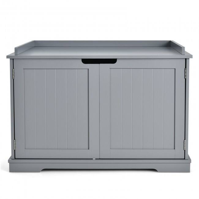 Cat Litter Box Wooden Enclosure Pet House Sidetable Washroom