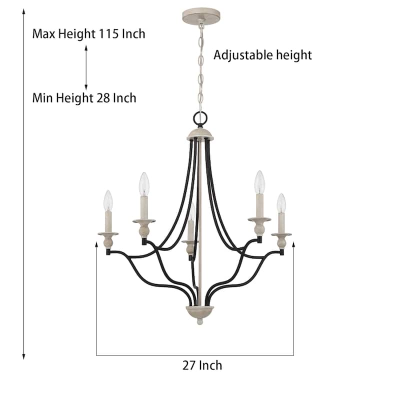Farmhouse 5-light French Country Candle Chandelier for Dining Room with UL Certified - 27.5 inches