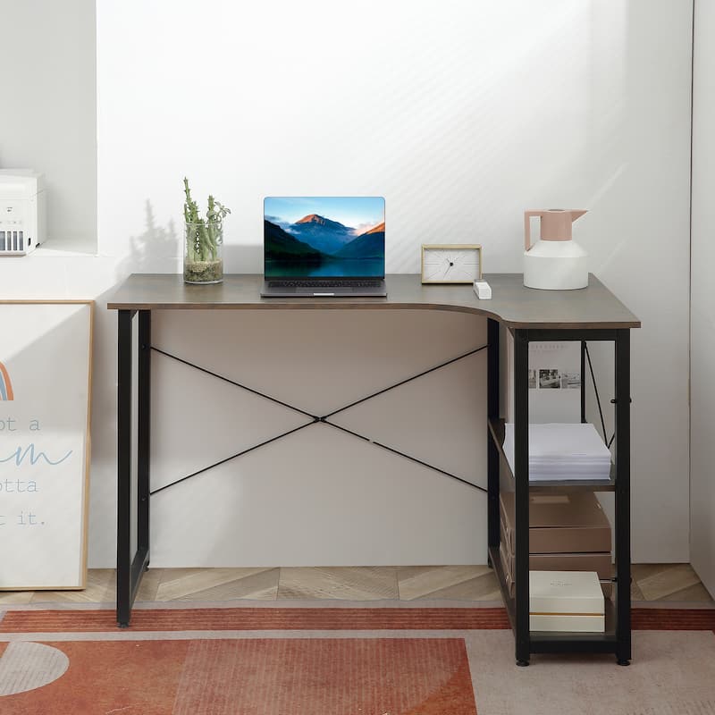 HOMCOM L-Shaped Computer Desk Home Office Corner Desk Study Workstation Table with with Wide Desktop, 2 Side Shelves, Steel