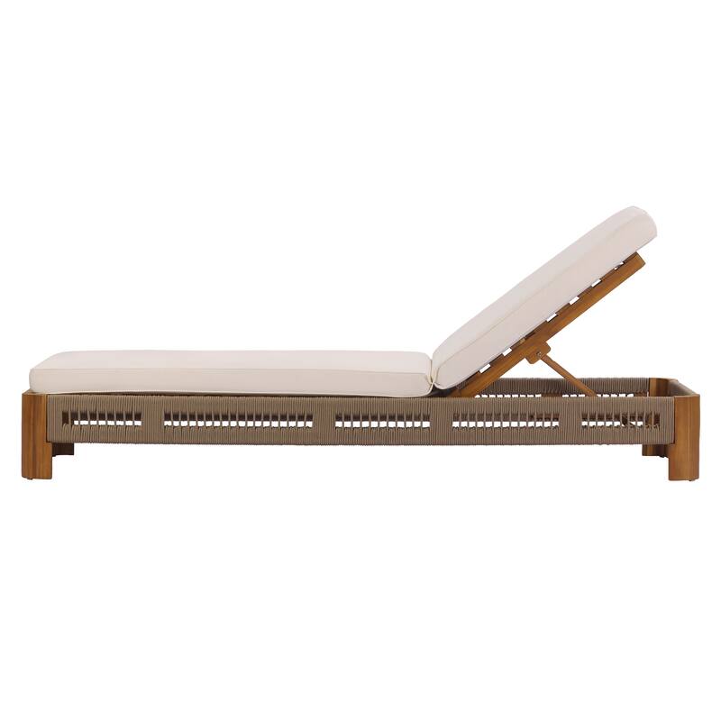 Christopher Knight Home - Ellery Acacia Wood Outdoor Adjustable Chaise Lounge with Cushion & Handwoven Rope Accents