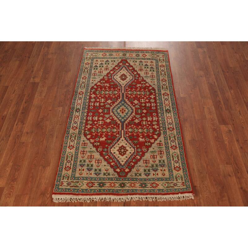 Geometric Kazak Indian Foyer Rug Hand-Knotted Wool Carpet - 2'9"x 5'1"