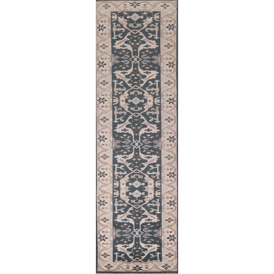 Green Oushak Indian Runner Rug Hand-Knotted Wool Carpet - 2'5"x 11'7"