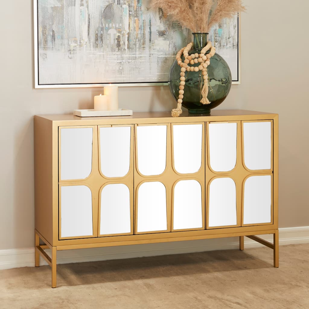 Gold Wooden 3 Door Room Cabinet or 3 Drawer Chest with Mirrored Front