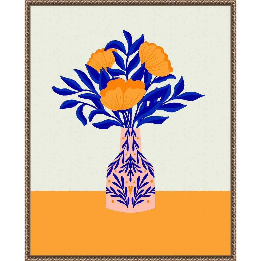 Orange Poppies In a Vase by Angela Minca Framed Canvas Wall Art Print