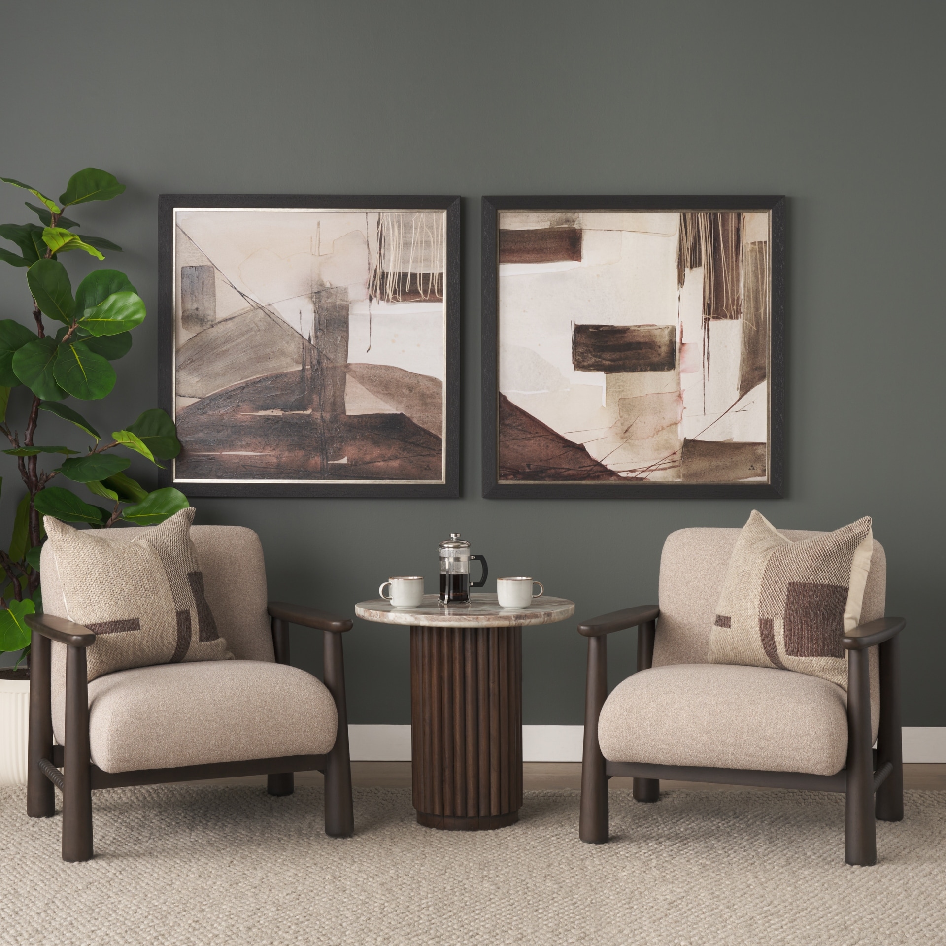 Mercana Willmar Textured Mushroom Gray Fabric Espresso Brown Wood Accent Lounge Chair