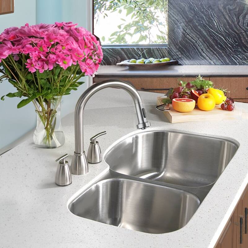 Highpoint Collection Stainless Steel Undermount 70/30 Ratio Double Bowl Kitchen Sink