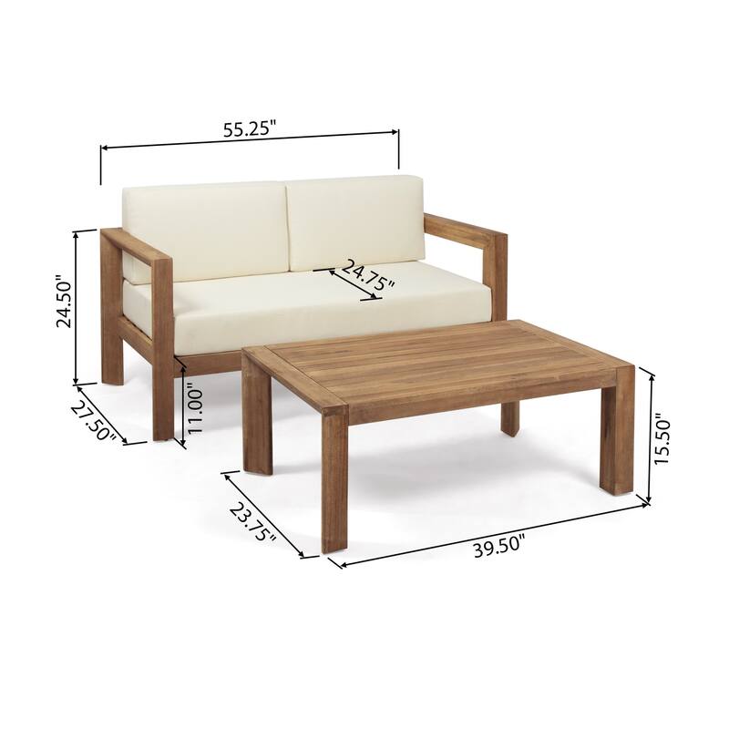 Outdoor Wood Frame Conversation Sofa Set of 2