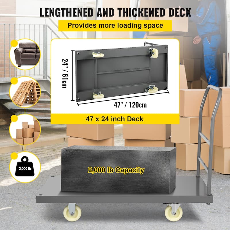 Flatbed Utility Cart Ideal for Transporting Luggage - 2000 lb