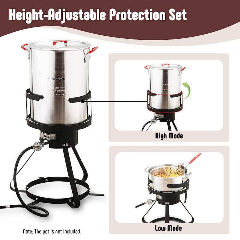 FEASTO 10 Qt Aluminum Outdoor Propane Gas Fryer Pot Kit with Strainer Basket, 50,000 BTU Burner, Perfect for Boiling and Frying