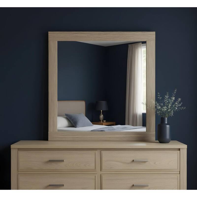 HomeRoots 35" Natural Wood Square Frame Mounted Dresser Mirror - 35.43 in. x 35.43 in. x 1.77 in. - 35.43 in. x 35.43 in.  x 1.77 in.