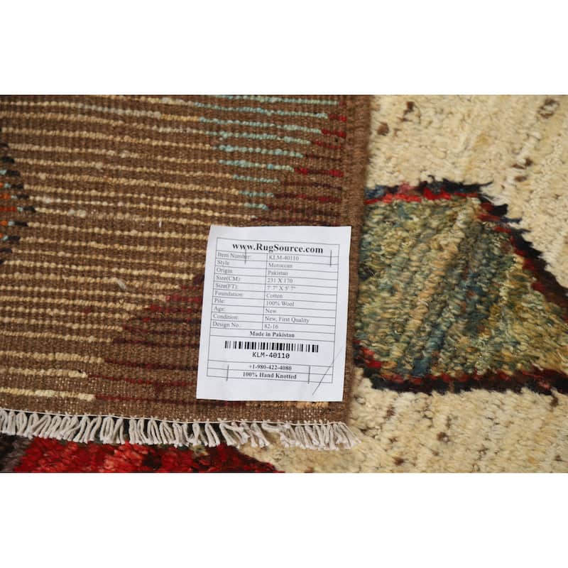 Multi-Color Geometric Moroccan Oriental Area Rug Handmade Wool Carpet - 5'7" x 7'7"
