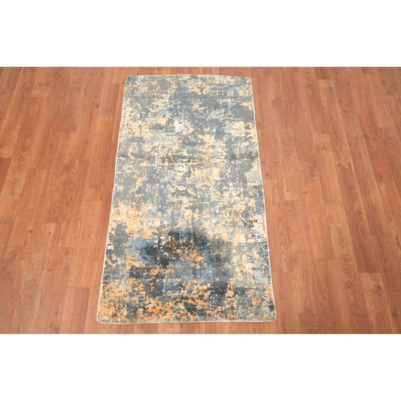 Hand Knotted Oriental Viscose Silk Carpet Modern Abstract Multi-Colored Abstract Area Rug - 4' 0'' X 2' 0''